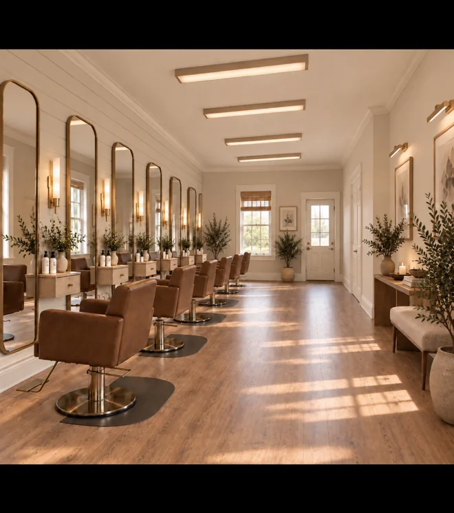 Concept rendering of an elegant salon with individual styling stations